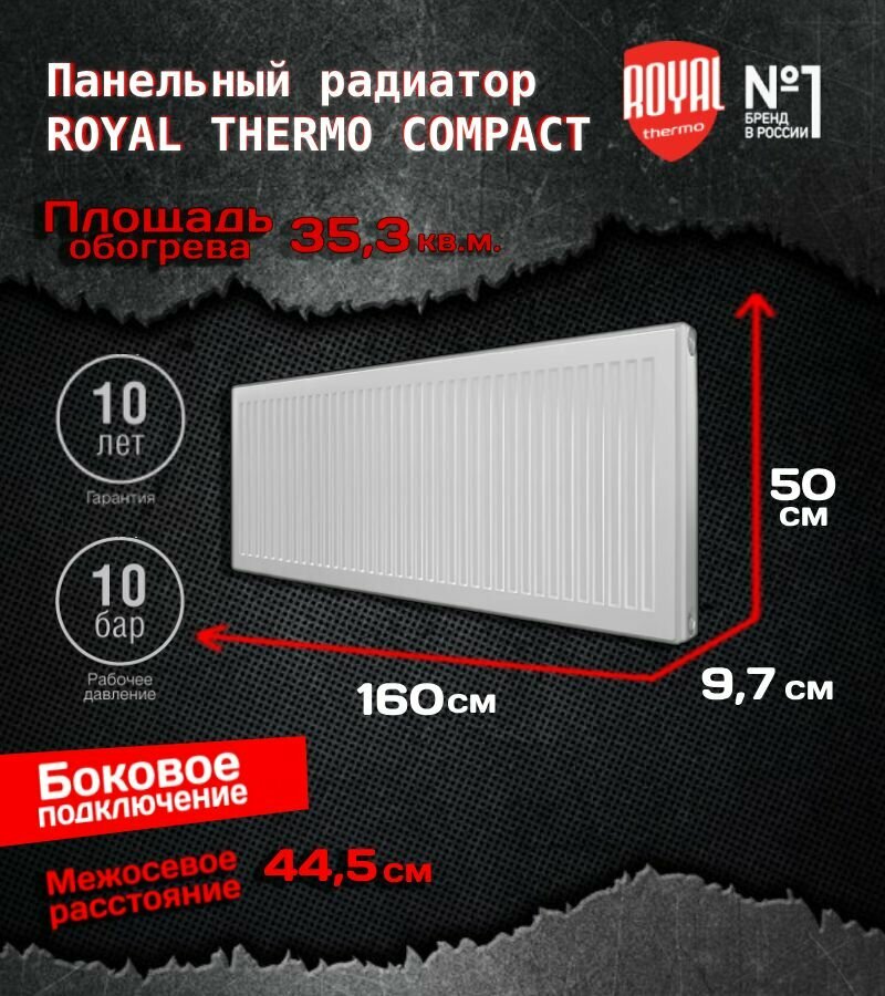 Радиатор отопления панельный Royal Thermo COMPACT C22-500-1600 RAL9016
