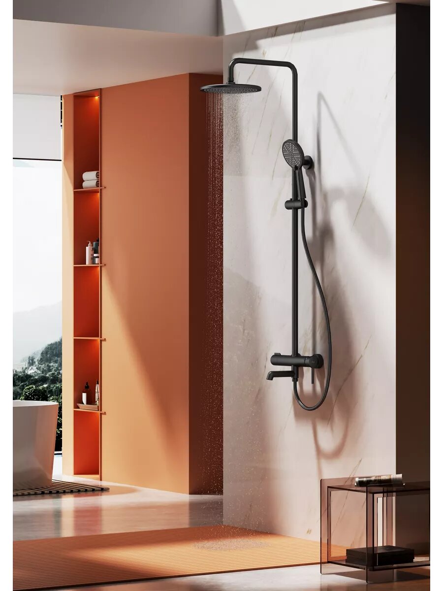 Душевая система с тропическим душем Raglo R20.24.06 латунь в черном цвеие