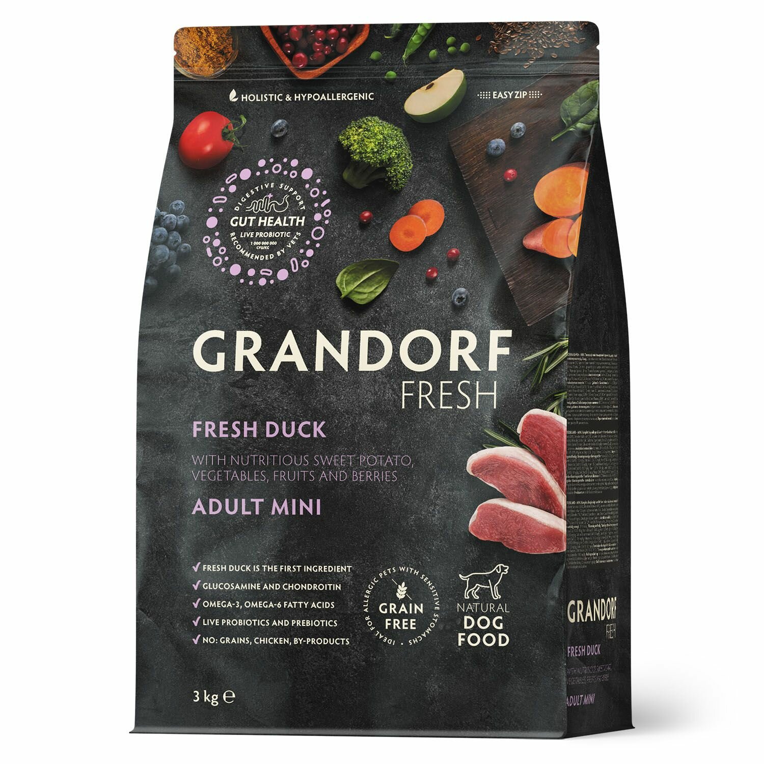 Сухой беззерновой корм Grandorf Fresh Adult MINI Duck&Sweet Potato (Свежее мясо утки с бататом для собак мелких пород) 3 кг.