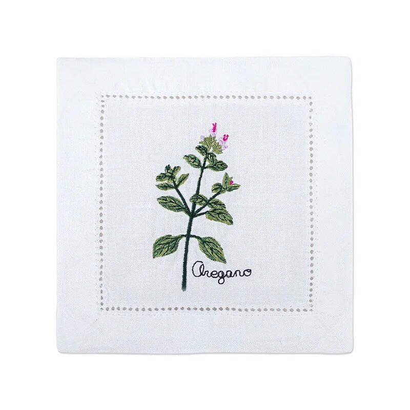Новая коктейльная салфетка с вышитыми травами чистый лен лаванда розмарин мята шалфей натуральная элегантная чайная салфетка 15x15 см Белый Oregano