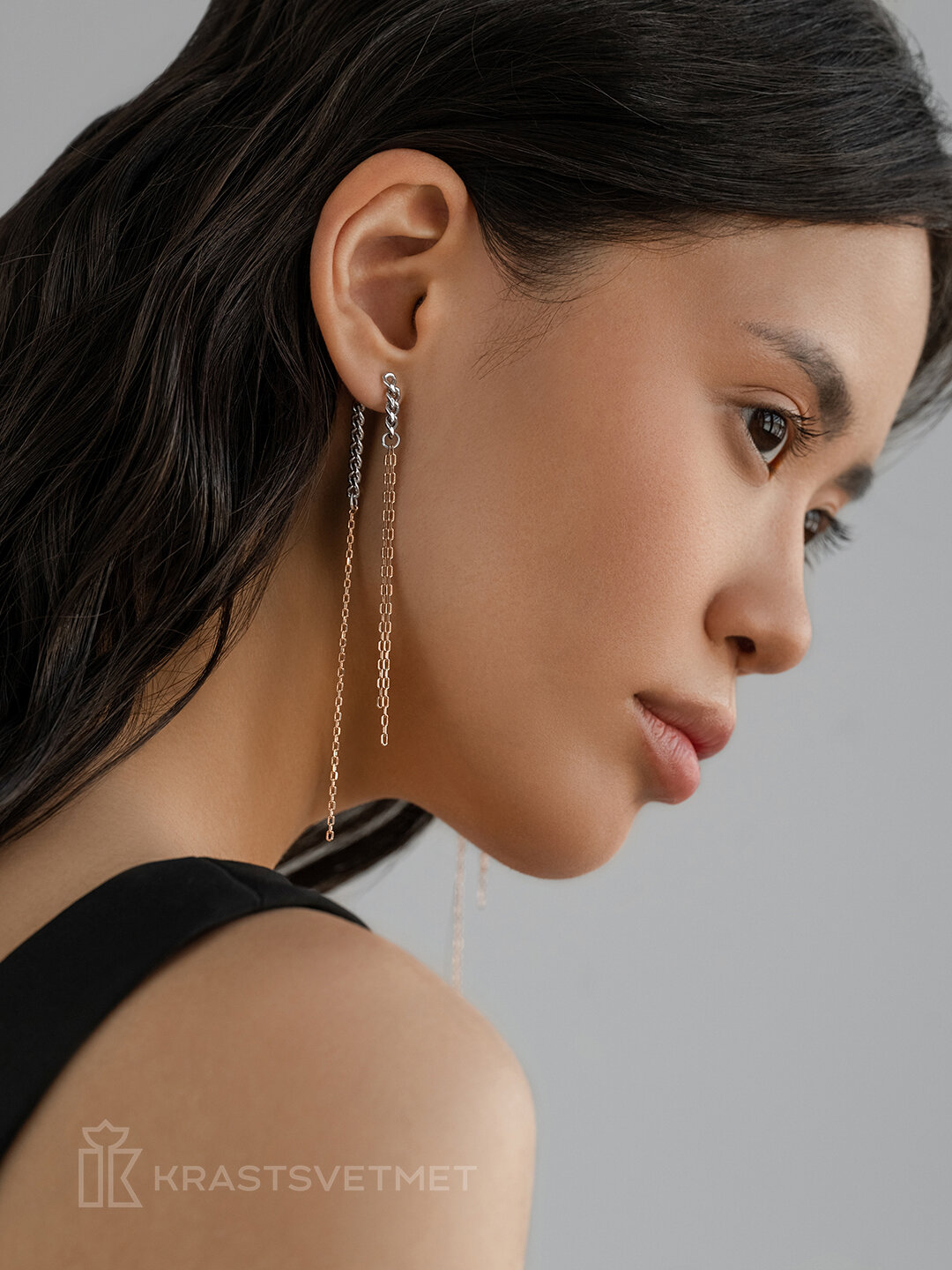 Серьги цепочки, пусеты Krastsvetmet, серебро, 925 проба, родирование
