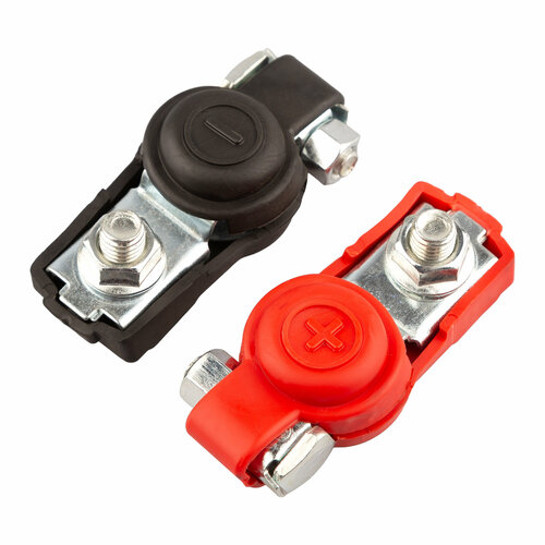 Клемма АКБ WB42 с защитными колпачками. Стандарт - Япония (под зажим провода с клеммой болтом М6 с гайкой) 2шт. (WB)