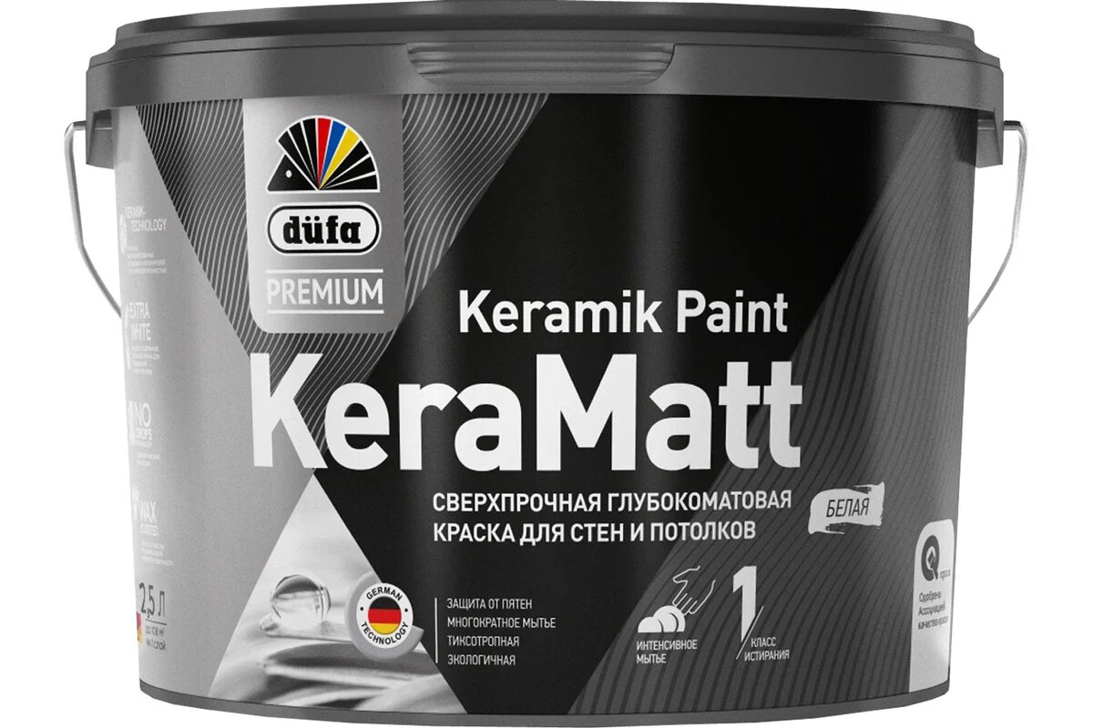 Краска Dufa Premium KeraMatt для стен и потолков сверхпрочная глубокоматовая база 3 (бесцветная) 25л
