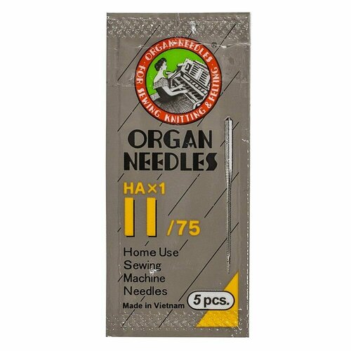 фото Иглы для швейных машин organ под бытовые, универсальные, 5/75, мягкая упаковка