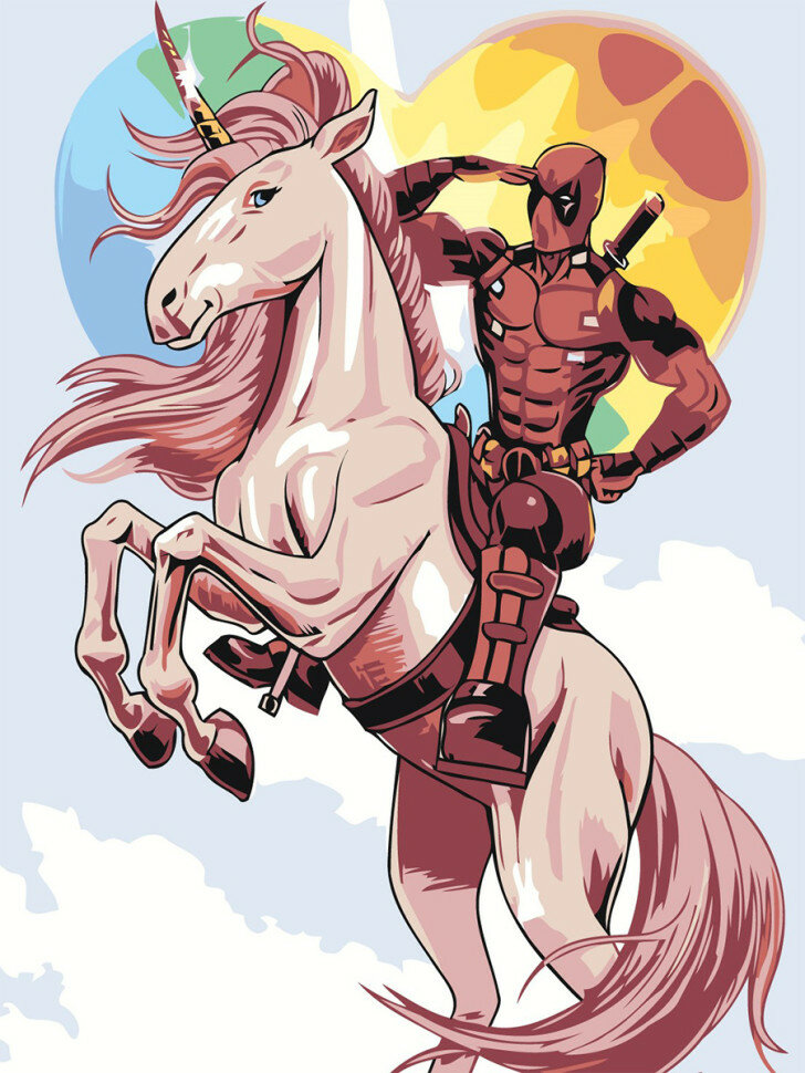 Картина по номерам "Дэдпул на единороге" — фото 1