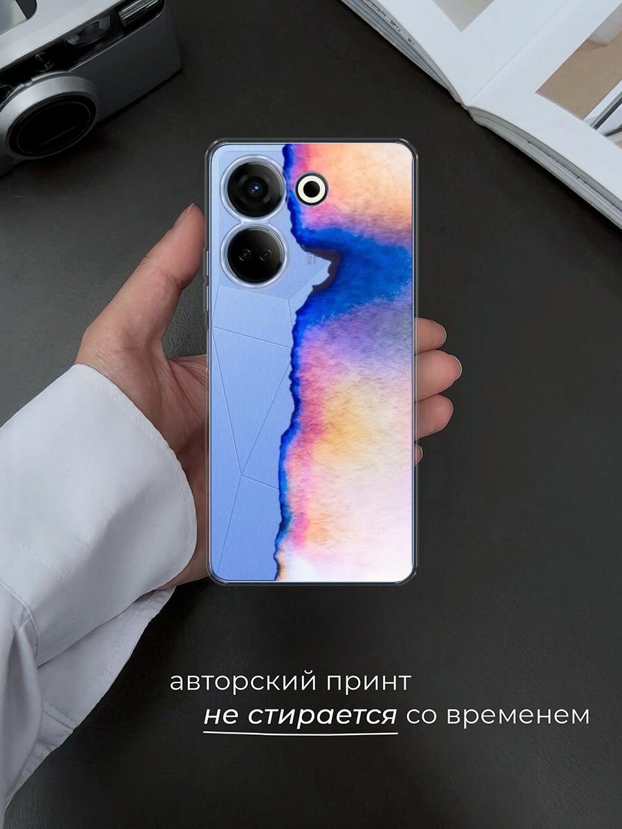 Чехол на Tecno Camon 20/20 Pro 4G / Текно Камон 20/20 Pro 4G с принтом Синяя акварель, прозрачный — фото 1