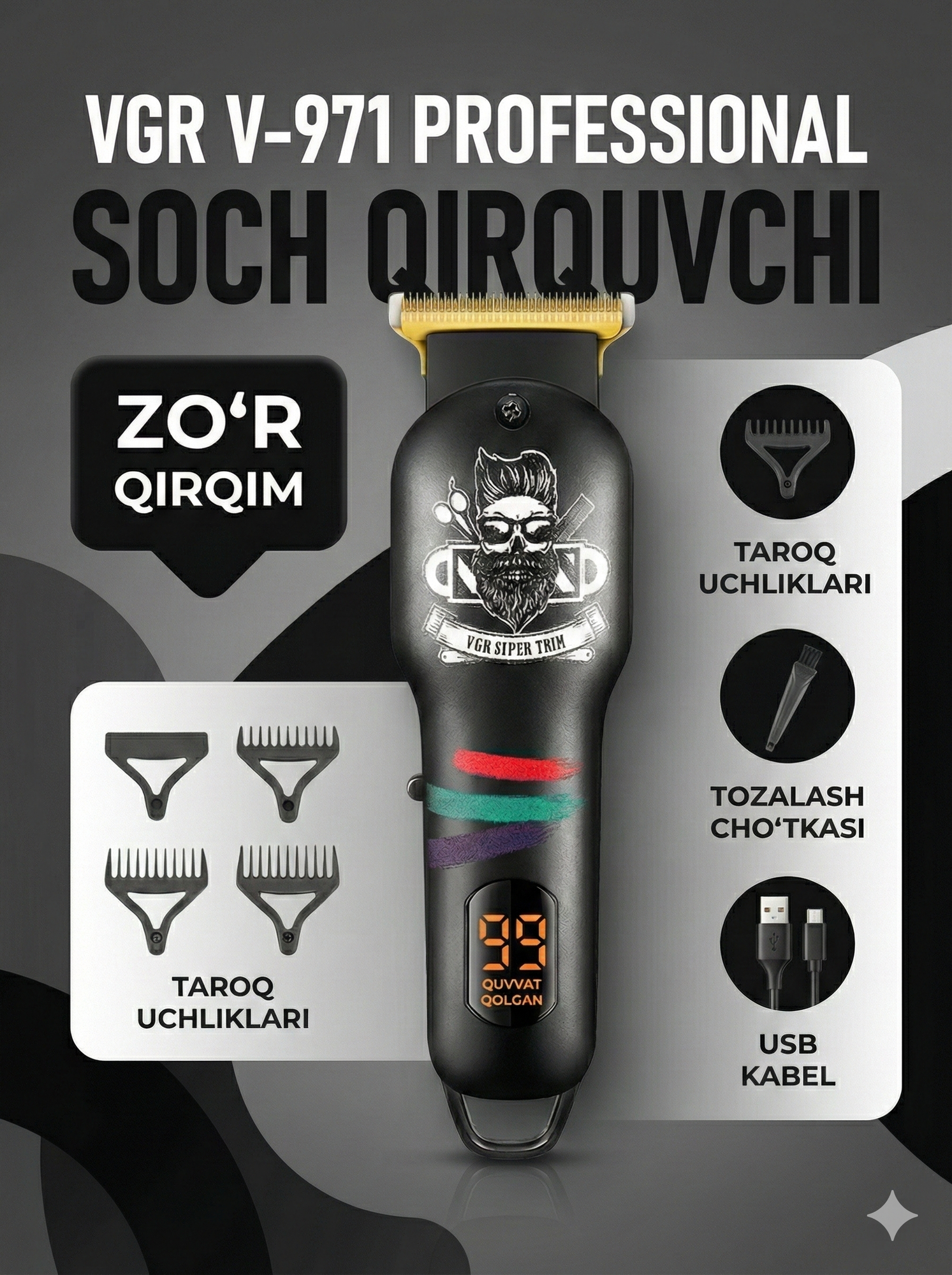 Профессиональный беспроводной триммер, для стрижки бороды, волос VGR