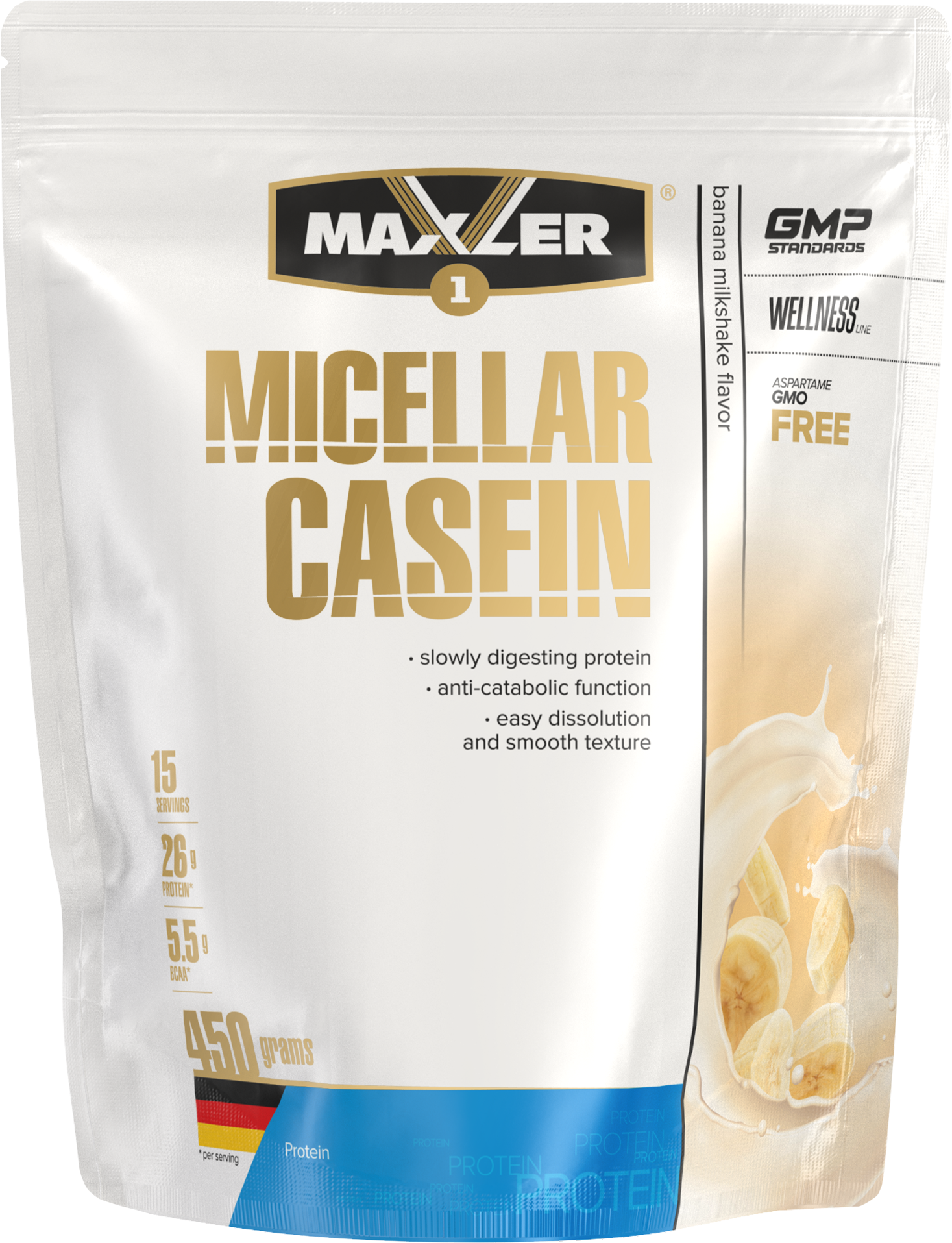 Протеин Maxler Micellar Casein, 450 гр., банановый молочный коктейль