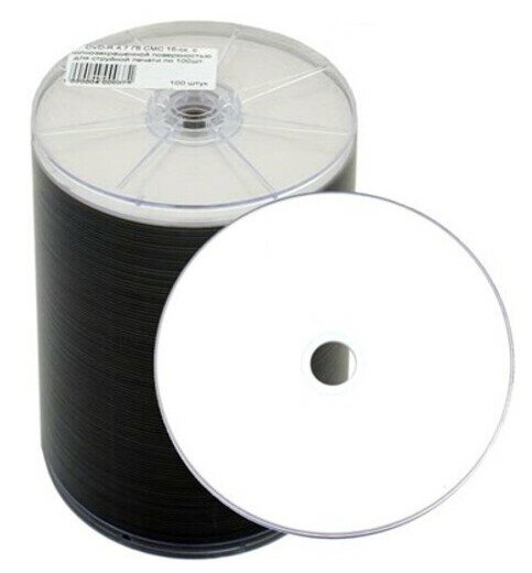 Оптический диск DVD плюс R 4.7 Гб CMC 16-ск. с полнозакрашенной поверхностью для струйной печати в упаоквке 50 шт.