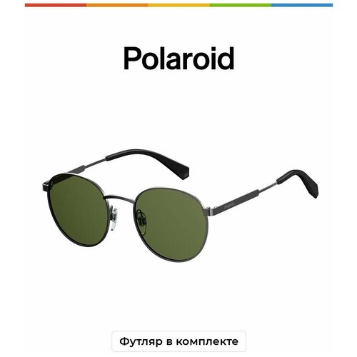 фото Солнцезащитные очки polaroid, круглые, оправа: металл, поляризационные, серебряный