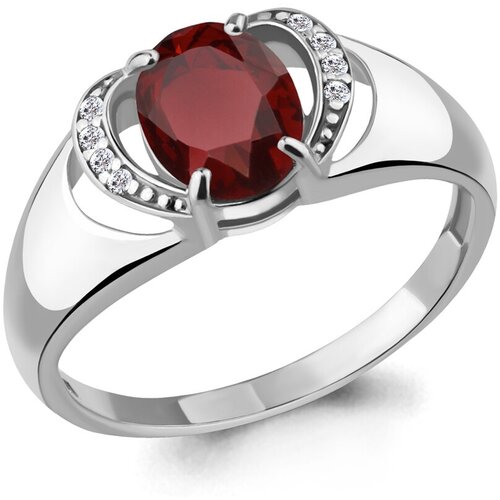 фото Серебряное кольцо aquamarine а6914503а с фианитом и гранатом, размер 17 diamant-online