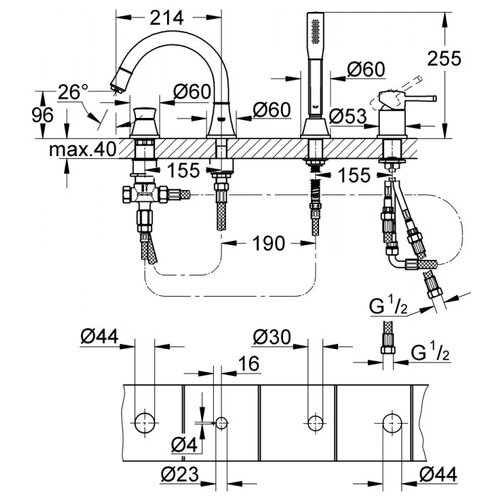 Grohe Смеситель Grohe Grandera 19936000 на борт ванны