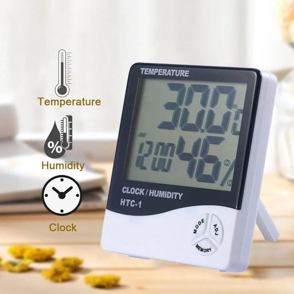 Погодная метеостанция 5в1/Цифровой термометр-гигрометр/Компактный портативный термометр гигрометр с LCD дисплеем HTC-1 Белый - фотография № 6