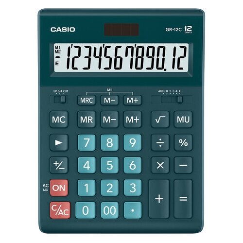 Калькулятор настольный CASIO GR-12С-DG (210х155 мм) 12 разрядов двойное питание ТЕМНО-ЗЕЛЕНЫЙ GR-12C-DG-W-EP