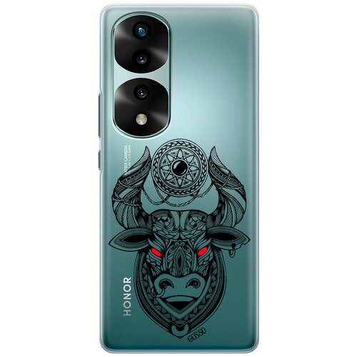 Силиконовый чехол на Honor 70 Pro / Honor 70 Pro+ / Хонор 70 / 70 Про Плюс с 3D принтом Grand Bull прозрачный силиконовый чехол на honor 70 хонор 70 с 3d принтом grand raccoon прозрачный