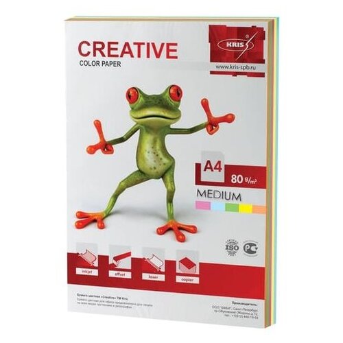 Бумага цветная CREATIVE color (Креатив) А4, 80 г/м2, 100 л, (5 цветов х 20 листов), микс медиум, БОpr-100r