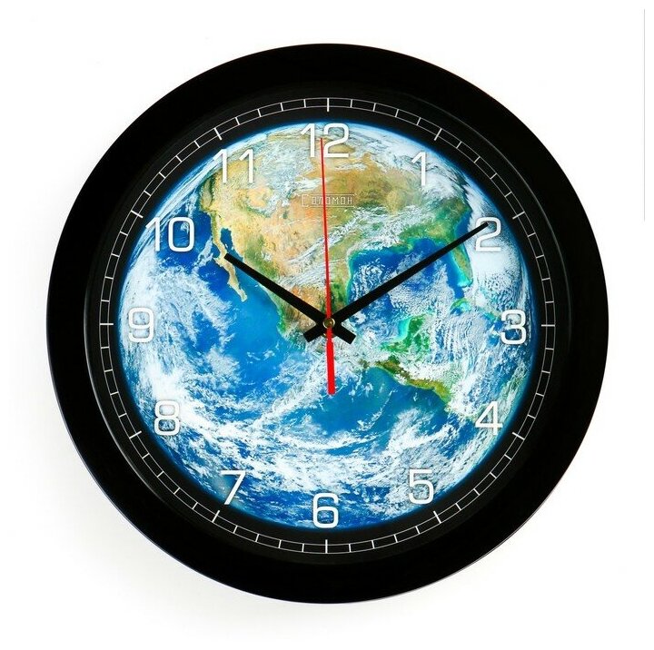 Часы настенные, d-28 см, интерьерные, "Планета Земля", бесшумные