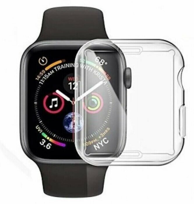 Силиконовый защитный чехол (кейс) Apple Watch Series 1 2 3 (Эпл Вотч) 38 мм для экрана/дисплея и корпуса противоударный бампер мягкий прозрачный