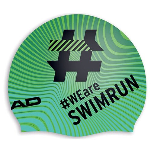 Шапочка для плавания HEAD HASHTAG, для тренировок цв.черно-зеленый #WEareSWIMRUN