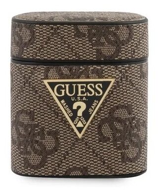 Guess для Airpods 4G PU leather case with metal logo Brown, шт