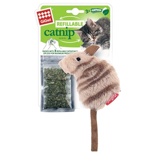 фото Набор игрушек для кошек gigwi refillable catnip мышка (75382) коричневый/бежевый