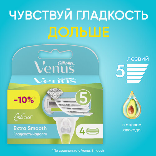 Venus Extra Smooth Кассеты 4 шт. venus extra smooth sensitive сменные лезвия 4 шт с 4 сменными лезвиями в комплекте