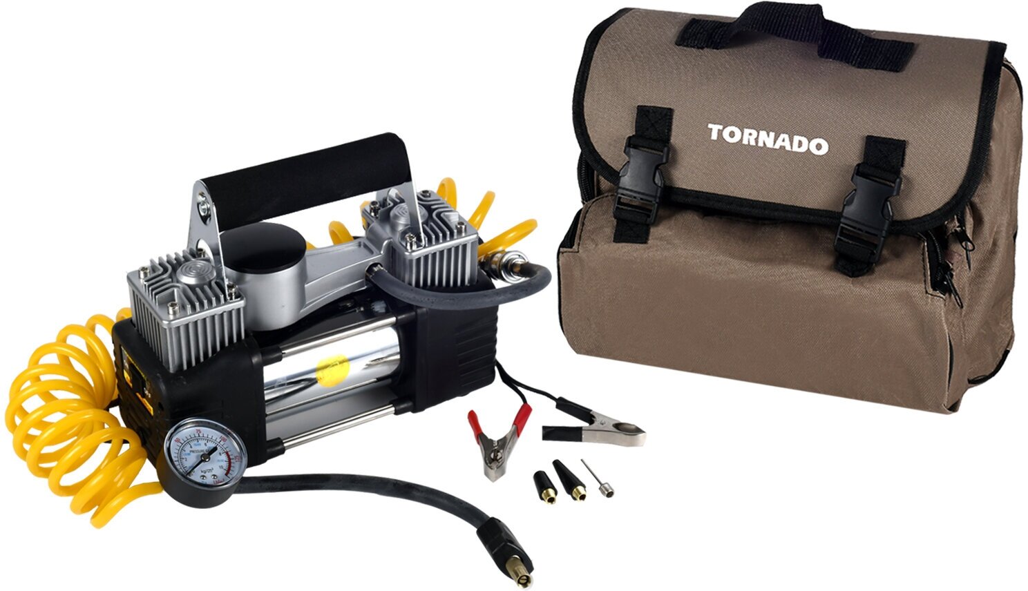 Автомобильный компрессор двухпоршневой с манометром Tornado 12.007