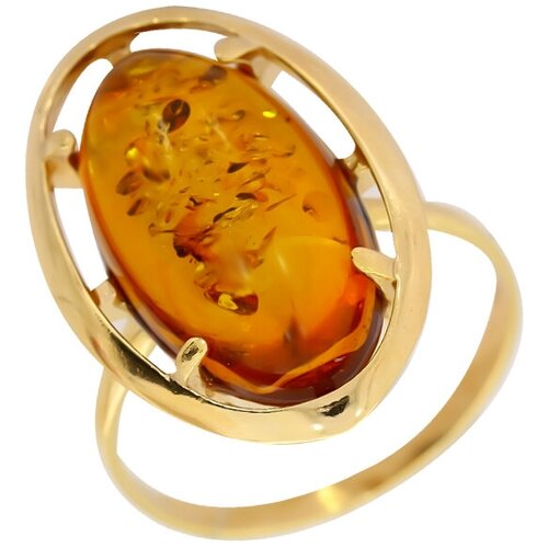 фото Кольцо diamant online, серебро, 925 проба, золочение, янтарь, размер 18.5