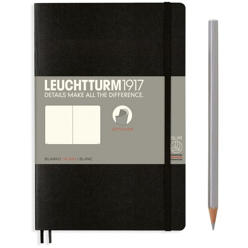 Записная книжка в клетку Leuchtturm Paperback В6+ 123 стр, мягкая обложка черная