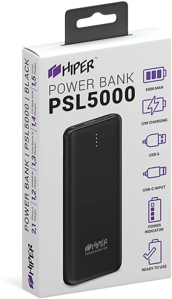 Аккумулятор внешний портативный HIPER Li-Pol 5000 mAh 2.4A 1xUSB 1xType-C белый - фото №3