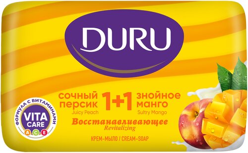 DURU Крем-мыло кусковое 1+1 Манго и Персик персик, 80 г