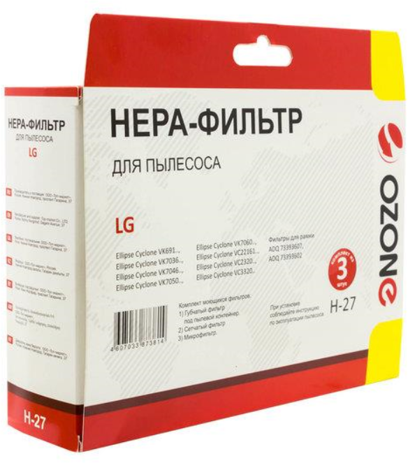 OZONE H-27 Набор фильт. для пыл. LG: VK691,VK703,VK704,VK705,VK706 (губчатый фильтр,сетчатый фильтр, - фотография № 12