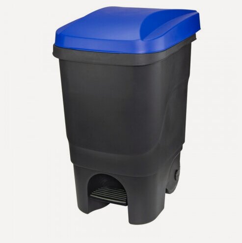 Изображение товара Бак для мусора Idea 60 л М 2398 с педалью на колесах синяя крышка