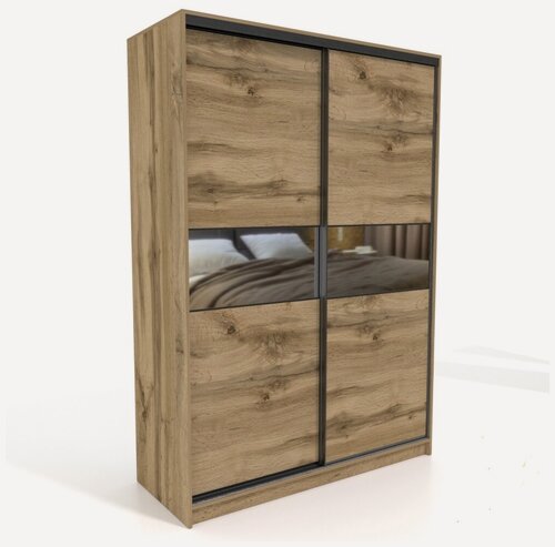 Изображение товара Шкаф купе ЭльфОла "Гамма" 110*45*220 см, дуб вотан, фасады вставка зеркало