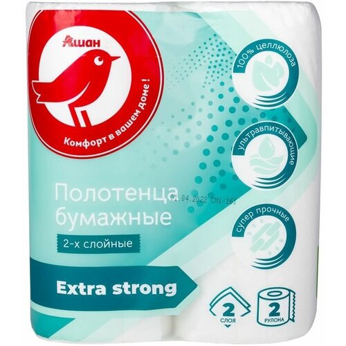 Полотенца бумажные ашан Красная птица 2-х слойные EXTRASTRONG, 2 рулона