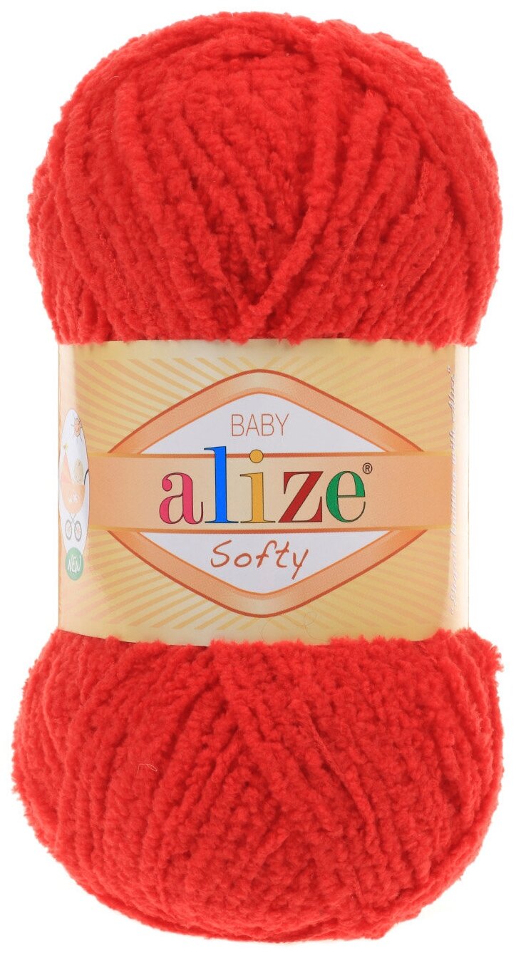 Пряжа Alize Softy (100% микрополиэстер) 50 гр, 115 м, 56 красный , 1 моток