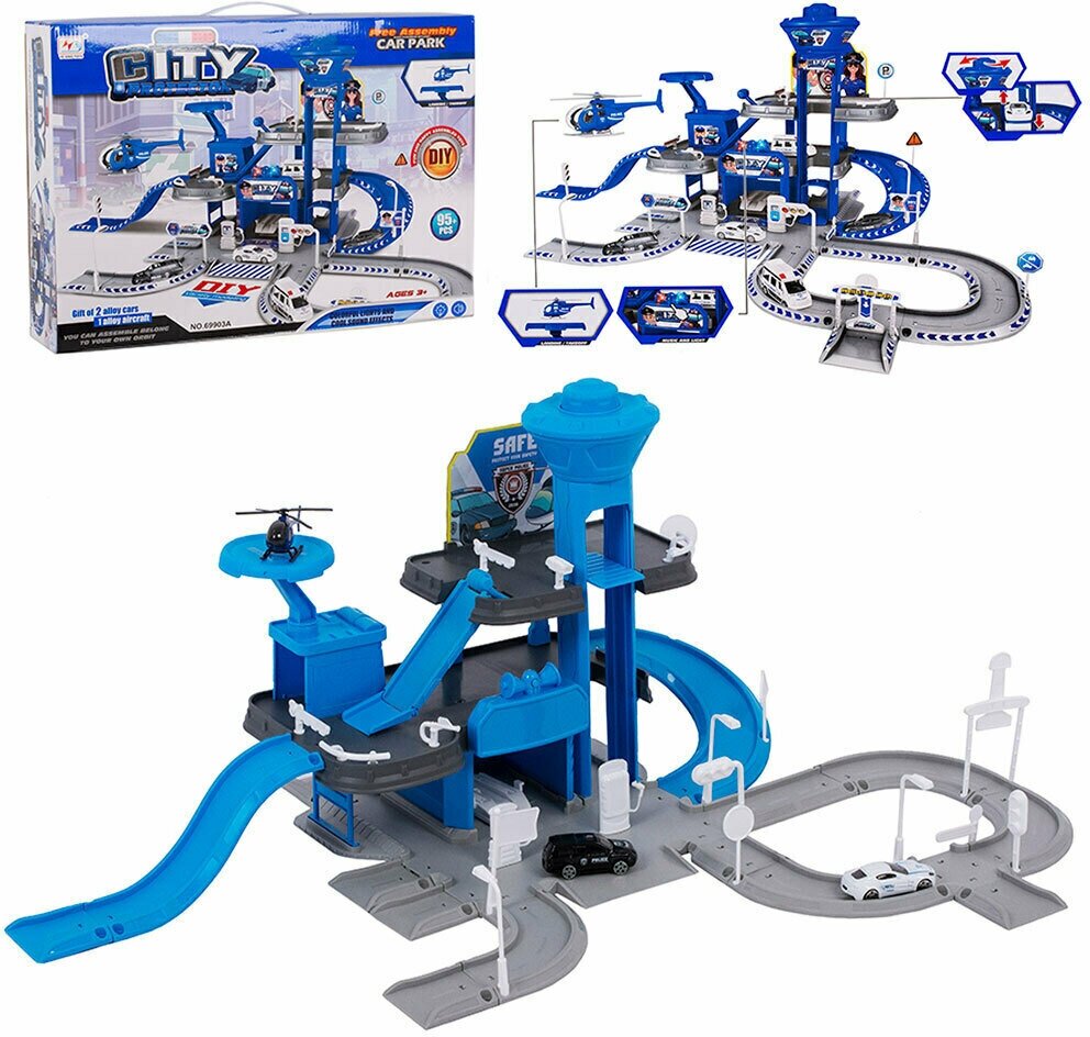 Игровой набор полицейский участок, Многоуровневая парковка Полиция, Гараж, Трек с машинками