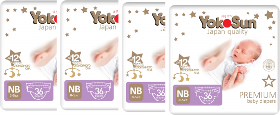 Yokosun Набор 4 х Yokosun подгузники Premium NB (0-5 кг) 36 шт.