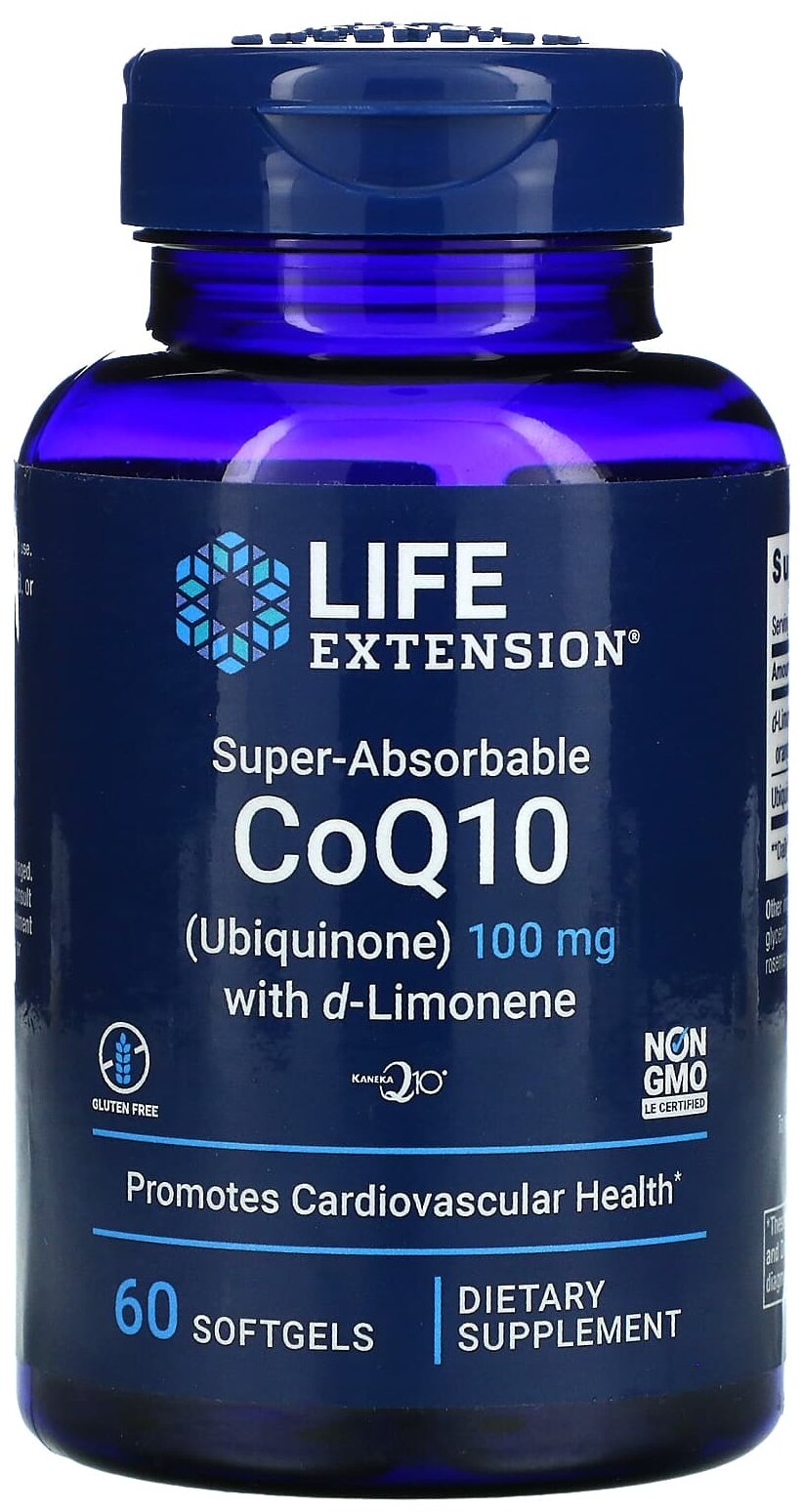 Капсулы Life Extension Super-Absorbable CoQ10 100 мг with d-Limonene, 160 г, 100 мг, 60 шт.