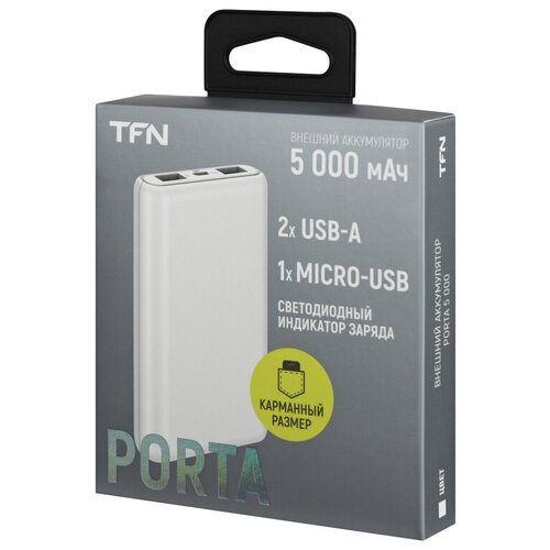 Внешний аккумулятор на 5000 mAh, TFN Porta 5, белый(TFN,TFN-PB-246- WH)