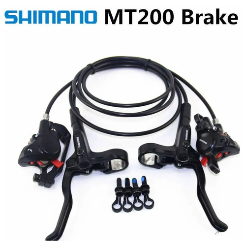 Гидравлический тормоз для велосипеда Shimano MT200, двухпоршневый, передний (левый) 850 мм / задний (правый) 1450 мм