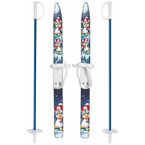 Игровые лыжи «Лыжики-пыжики» Пингвинята (игрушка детская) 75/75 см, крепление мягкое пластиковое, с