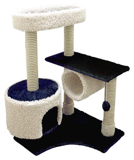 Комплекс для кошек Зооник с большой лежанкой и трубой мех/ковролин синий 88 х 81 х 111 см (1 шт)