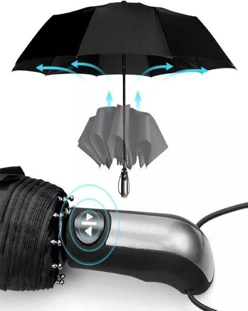 Смарт-зонт Noname, автомат, 3 сложения, купол 105 см, 10 спиц, система «антиветер», чехол в комплекте, черный, серый