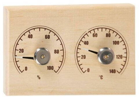 Банная станция (термометр + гигрометр) - 2 в 1 для сауны и парной. Открытая база из натуральной древесины с двумя стрелками компактного размера