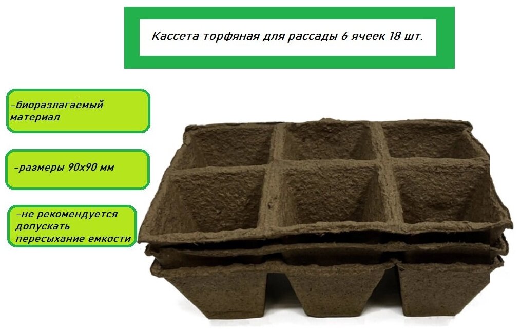 Торфяные горшки 6 ячеек 18 шт, для рассады - фотография № 1
