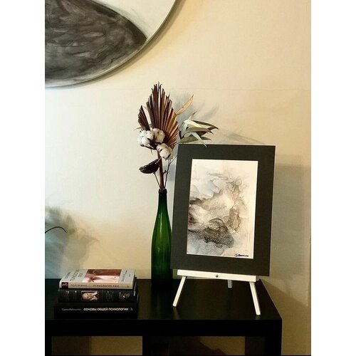 Серый песок, латунь, капли (правая).38,8смХ30см. Абстракция. Проект CasualArt. Картина Маруси Шишкиной.