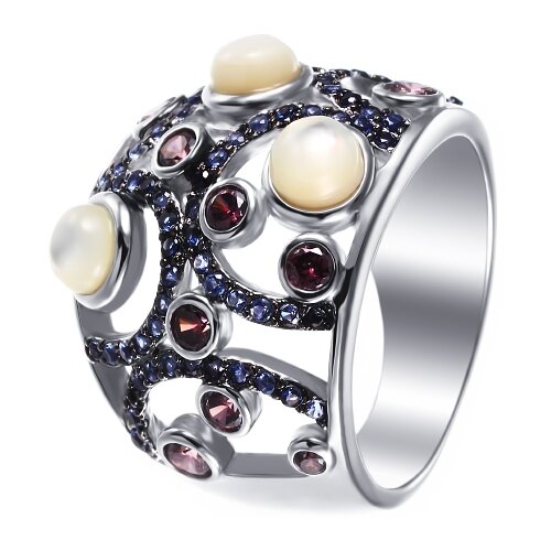 фото Element47 широкое ювелирное кольцо из серебра 925 пробы с перламутром и кубическим цирконием 1-112666-376400-1_ko_sh_001_wg, размер 16.5