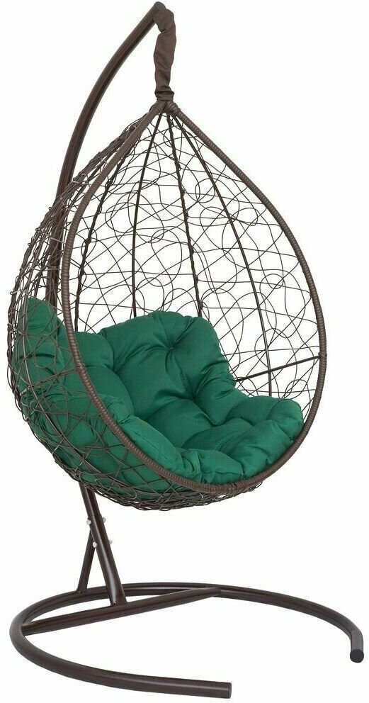 Подвесное кресло-кокон SEVILLA RELAX коричневый + каркас (зеленая подушка) - фотография № 1