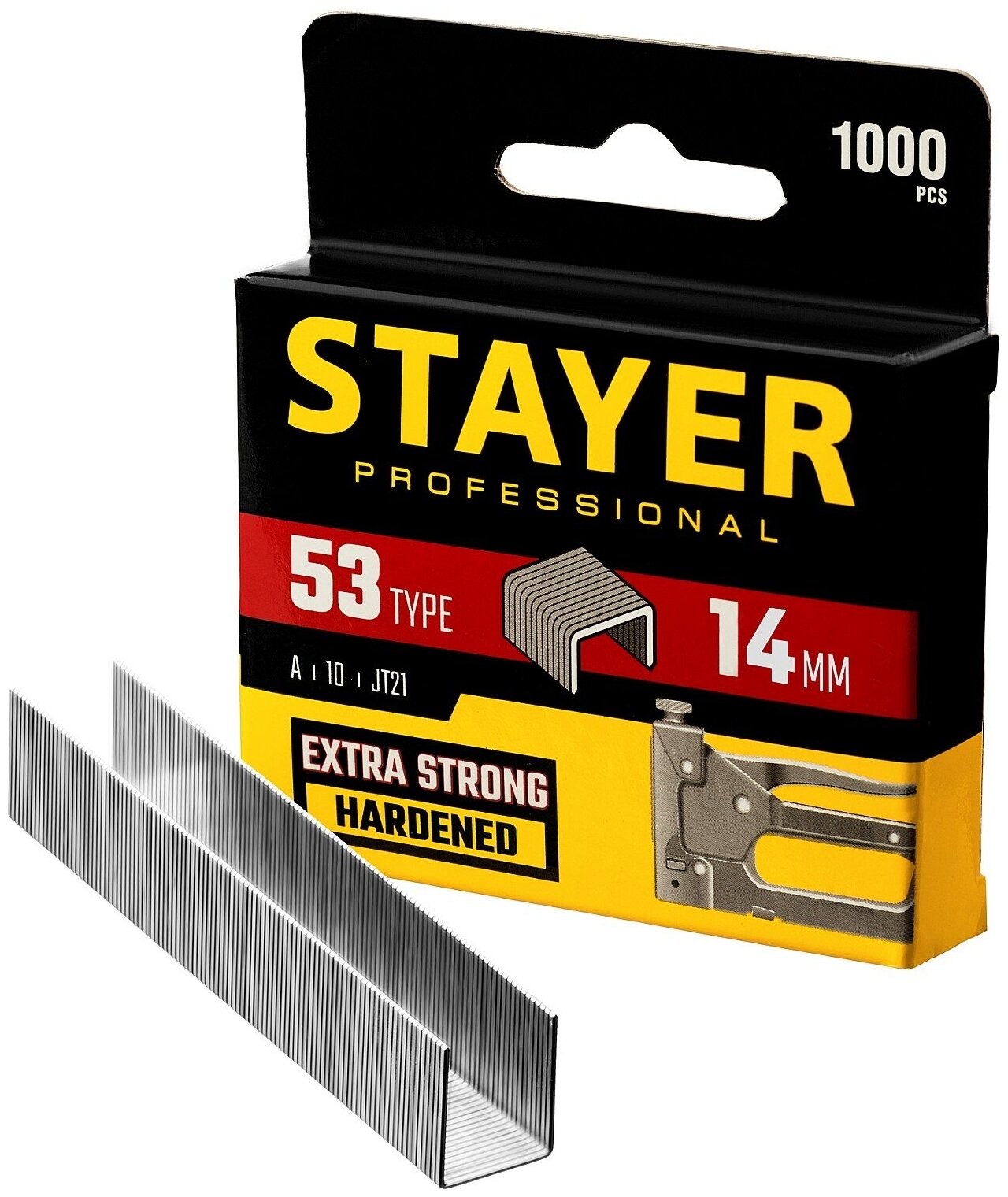 STAYER тип 53 (A/10/JT21) 14 мм, 1000 шт, калибр 23GA, скобы для степлера (3159-14)